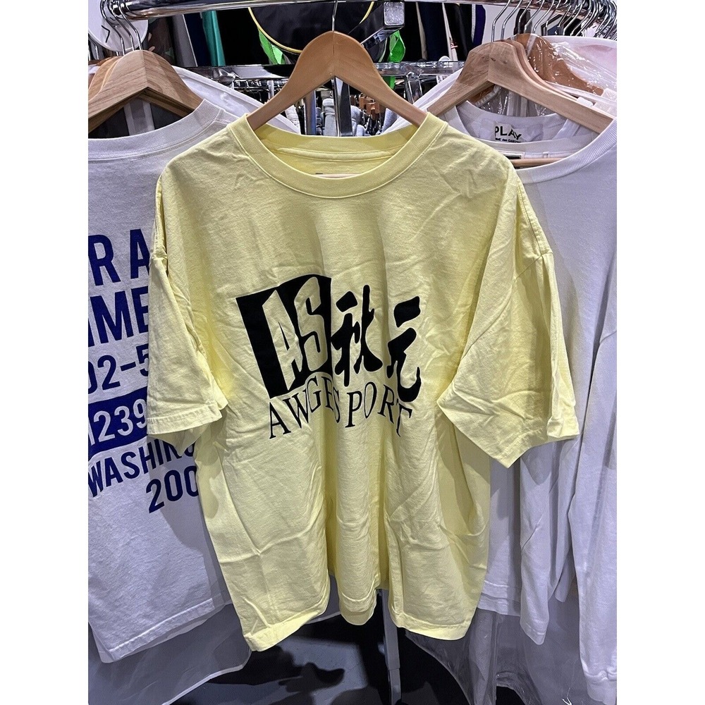AWGE Sport Chinese Lettering Logo Canary Yellow Graphic T Shirt Size Large NWOT